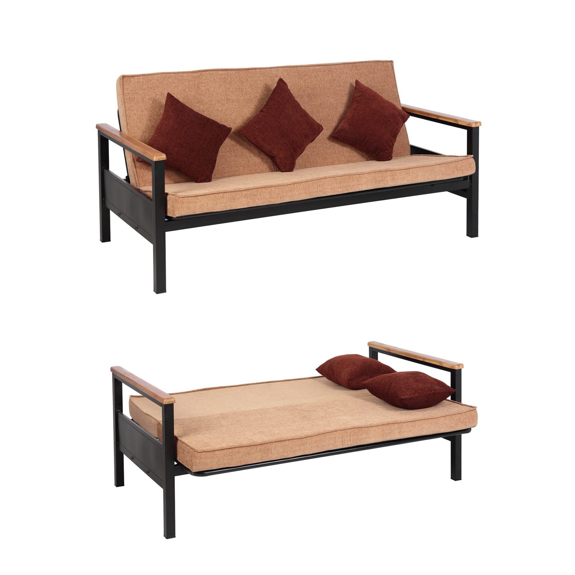 Metal Futon With Wooden Handle